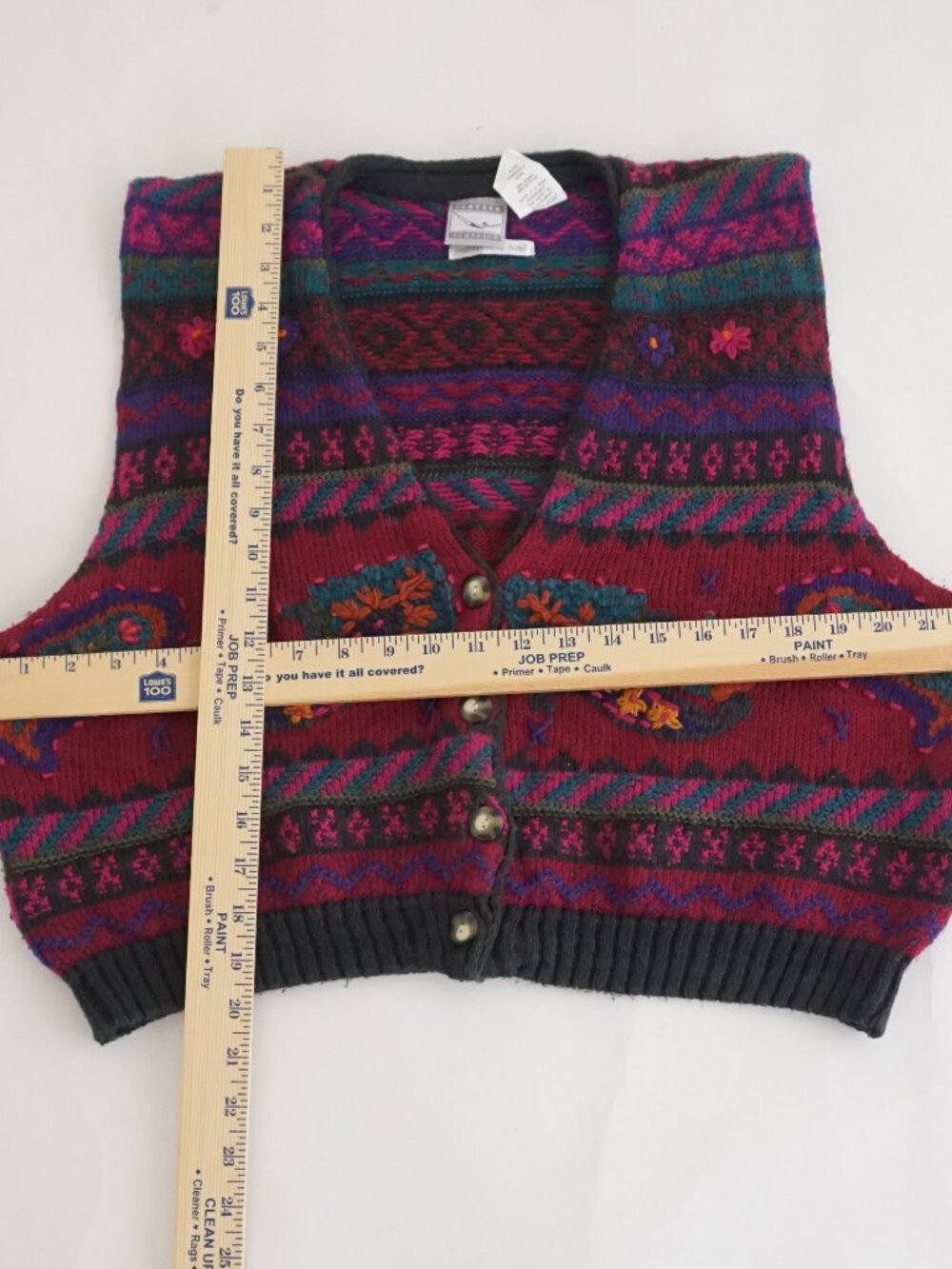 Vintage Jantzen Magenta Floral Tapestry Cottagecore Button Front Sweater Vest XL - Picture 3 of 9